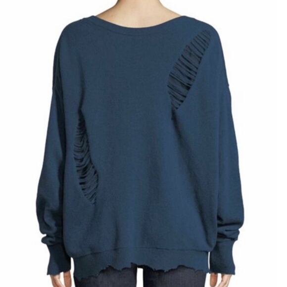 HELMUT LANG Oversized Distressed Wool Sweater Blue XS - Picture 2 of 11
